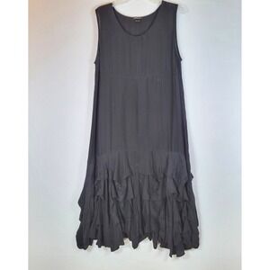 Grizas Womens Bamboo Silk Ruffle Tiered Lagenlook Midi Dress Size Large Black